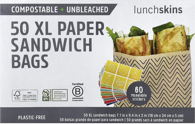 Lunchskins XL Papier-Sandwichtüten mit wiederverschließbaren Aufklebern, 50 Stück, beige - Bild 1