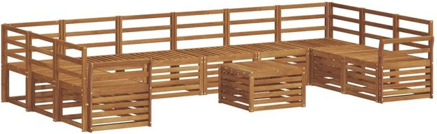 vidaXL Sofagarnitur aus Massivholz Akazie in Braun, U-Form mit Tisch, Ecksofas und Sesseln im modernen Latten-Design - Bild 1