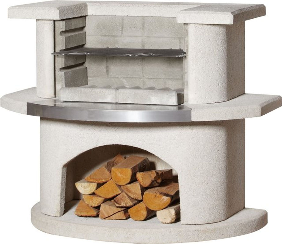 Buschbeck Grillbar Venedig Holzkohlegrill aus Stahl in Weiß mit Grillrost und Holzscheiteablage, Breite: 110 cm - Bild 5