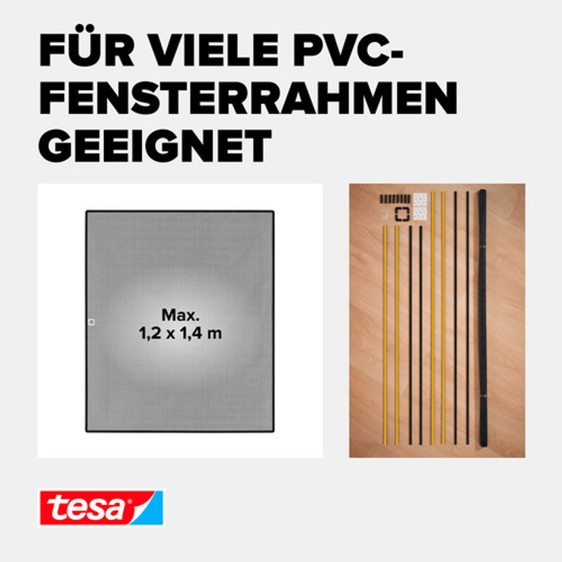 tesa INSECT STOP Fliegengitter mit Anklips-Rahmen für Fensterrahmen, Anthrazit, B: 120 cm, H: 140 cm - Bild 3