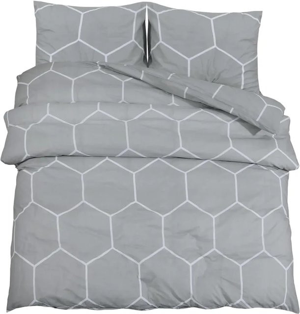vidaXL Bettwäsche-Set aus Baumwolle in Grau und Weiß, bestehend aus Bettbezug und Kopfkissen, B/H: 140 x 200 cm - Bild 1