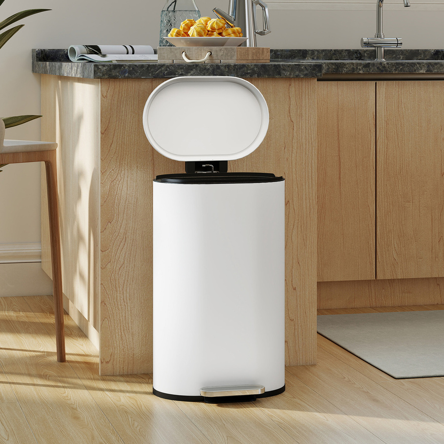 HOMCOM Mülleimer Küche 30 Liter Treteimer mit Soft-Close-Deckel und herausnehmbarem Innenbehälter, Cremeweiß, B: 36,5 cm, T: 31 cm, H: 61 cm - Bild 2