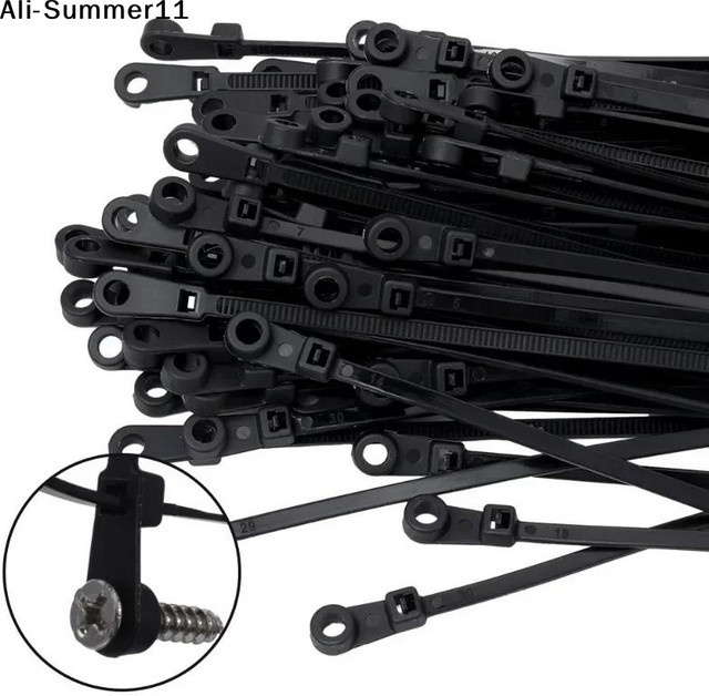 Ew1 Kabelbinder mit Schraubloch aus Nylon, 100 Stück, schwarz, wiederverwendbare Befestigungsschlaufen für deinen Büro-Organizer - Bild 1