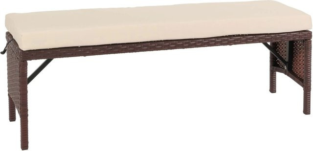 PROREGAL Poly-Rattan Sitzbank mit Kissen in Braun und Creme, H x B x T: 35 x 112 x 30 cm - Bild 1