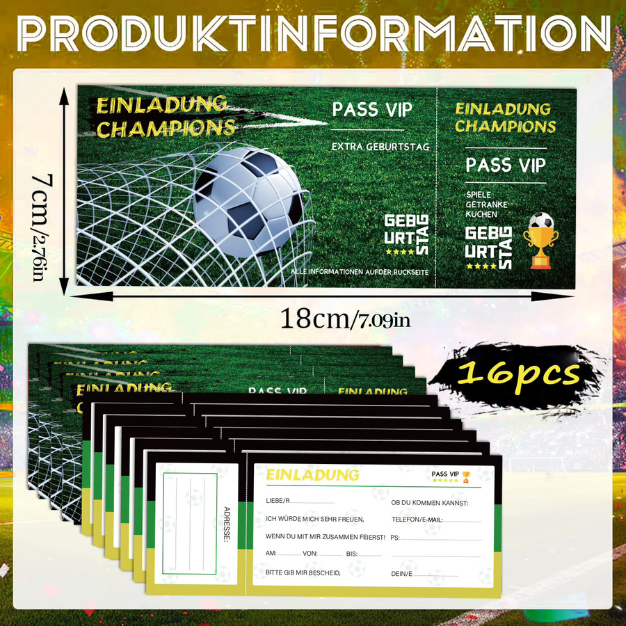 16-teiliges Set Einladungskarten für Fußballpartys mit einzigartigem Design, Unisex, aus Papier - Bild 4