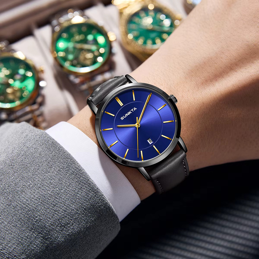SUNKTA Armbanduhr, Quarz, Analoguhr, Blau, Leder, Herren - Bild 5