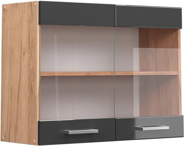 Vicco R-Line Hängeglasschrank für die Küche in Anthrazit und Gold mit Glastüren, Breite: 80 cm, Höhe: 60 cm, Tiefe: 31 cm - Bild 2