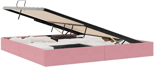 vidaXL Aufbewahrungsbett mit Kopfteil aus Samt und Metall in Rosa, B/T/H: 200 x 200 x 103 cm - Bild 1