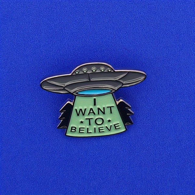 I WANT TO BELIEVE Brosche, Metall, Silber, Unisex - Bild 1