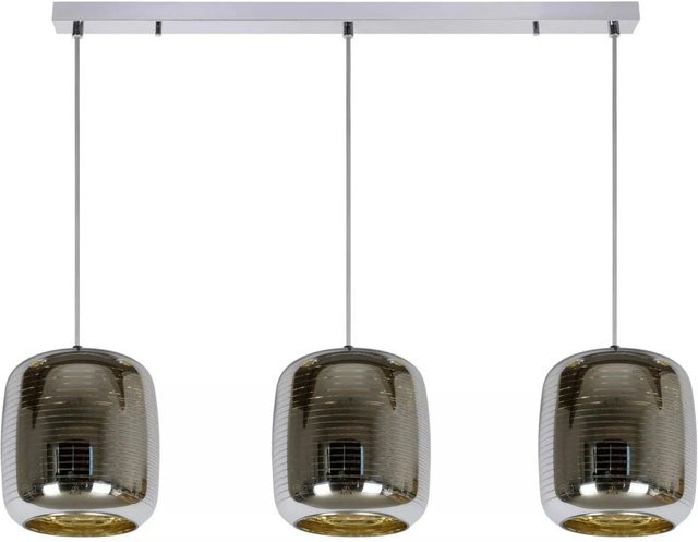 Licht-Erlebnisse Hängelampe 3-flammig aus Metall und Glas in Chrom und Gold/Messing für E27, Höhe: 88 cm - Bild 1