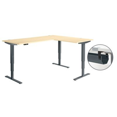 Schäfer Shop Genius Winkelschreibtisch AERO FLEX elektrisch höhenverstellbar mit C-Fuß und Kabelkanal in Ahorn-Dekor und Anthrazit, B: 200 cm, T: 160 cm - Bild 1
