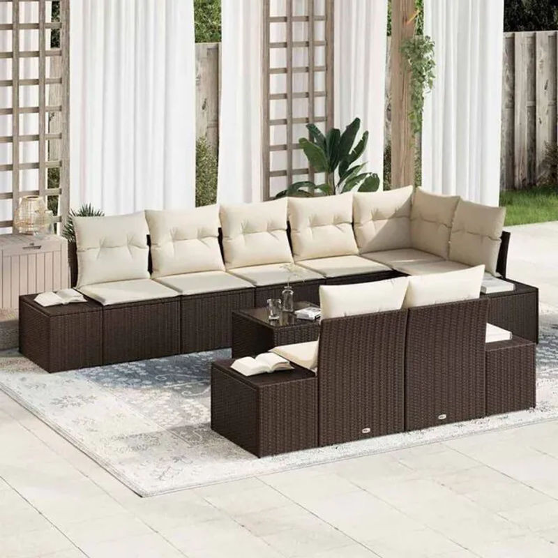 Vidaxl Garten-Sofa-Set aus Polyrattan in Braun und Beige, 9-teiliges Loungemöbel-Set, B/T/H: 319 x 154 x 85 cm - Bild 1