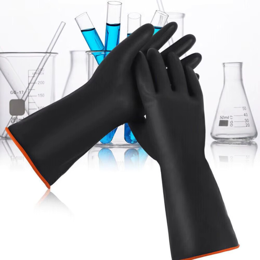 Wiederverwendbare Latex-Schutzhandschuhe für Chemikalien in Schwarz, Länge: 45 cm bis 56 cm - Bild 2