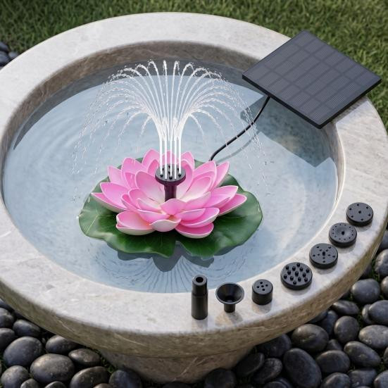 AtticusFox Solarbrunnen Lotus Schwimmbrunnen als Vogelbad in Violett - Bild 4