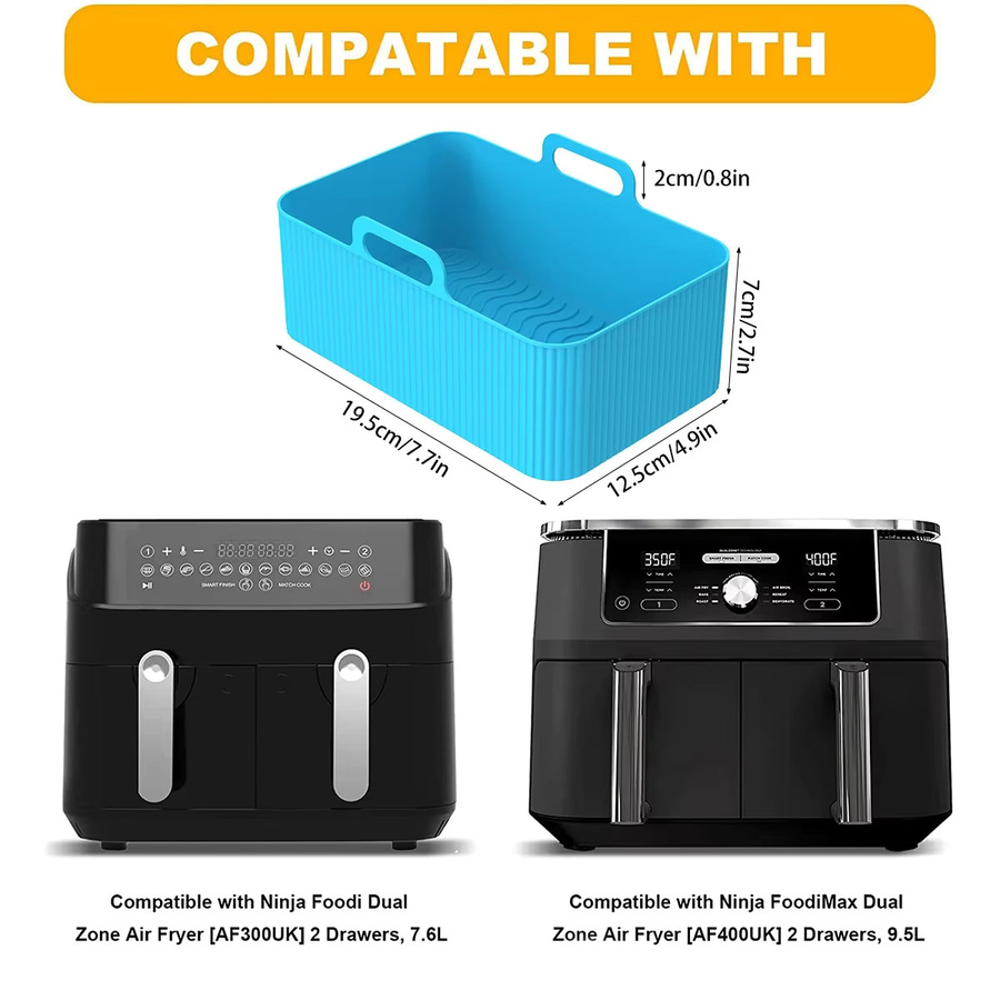 2er-Set Silikon Liner für Ninja Dual Air Fryer, wiederverwendbare Backformen in Schwarz und Blau, rechteckig - Bild 4