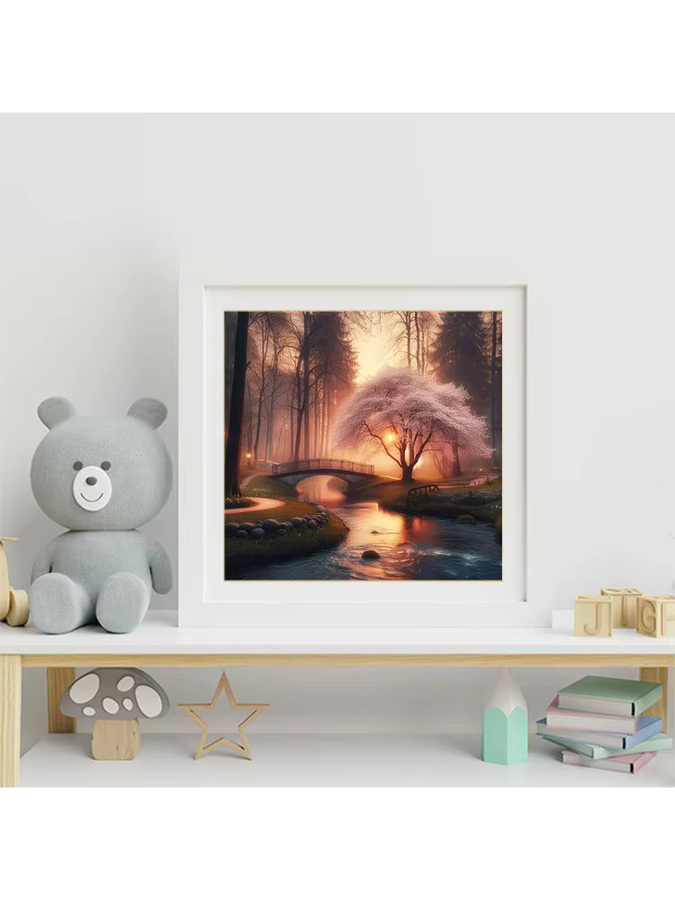 EverShine Diamantmalerei Sonnenuntergang Landschaft mit Baum und Brücke als DIY Kreuzstich Set in Multicolour, B/T/H: 20 x 20 x 20 cm - Bild 3
