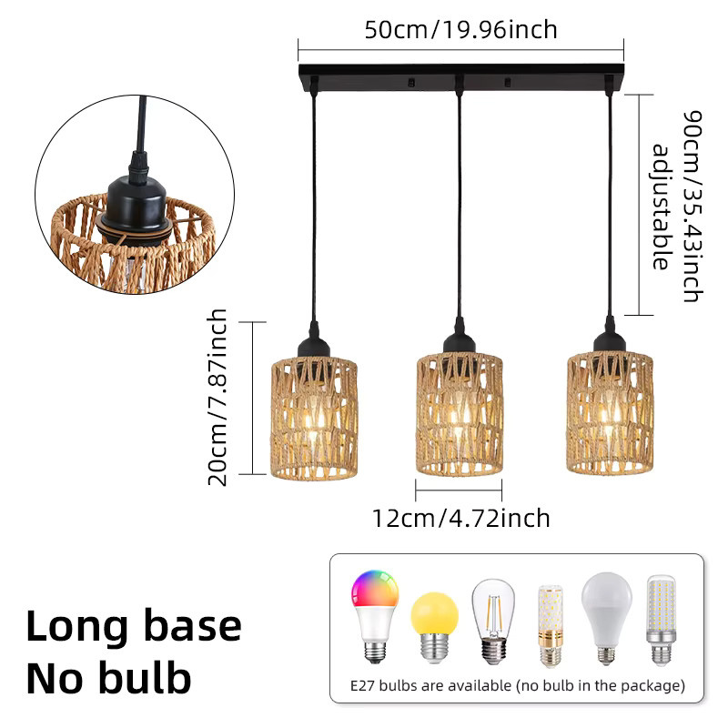 OSABO Retro Pendelleuchte 3-flammig aus Rattan in Braun für das Esszimmer - Bild 5