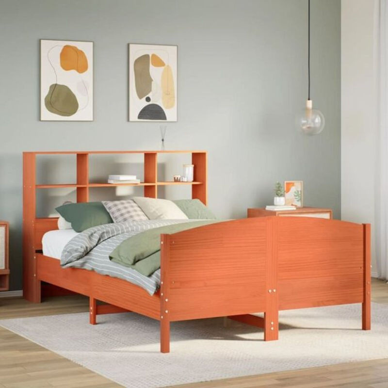 Massivholzbett aus Kiefer mit Regal von Vidaxl in Braun, B/T/H: 120 x 190 x 110 cm - Bild 1