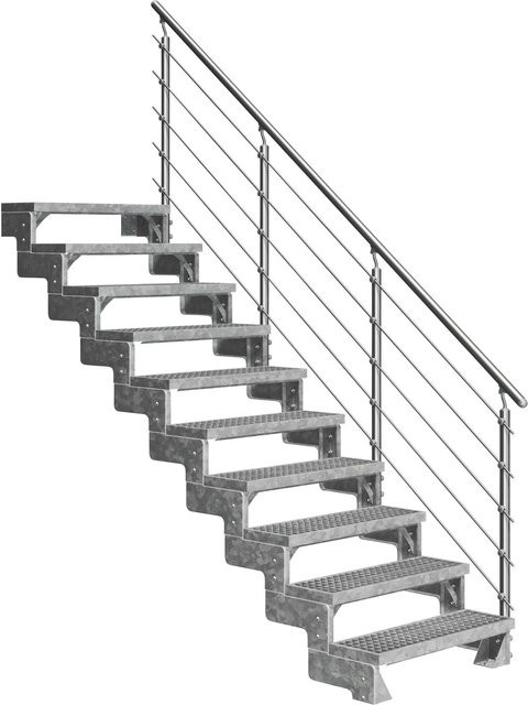 Dolle Außentreppe Gardentop mit 10 Gitterroststufen und Prova-Geländer aus verzinktem Stahl und Aluminium - Bild 1