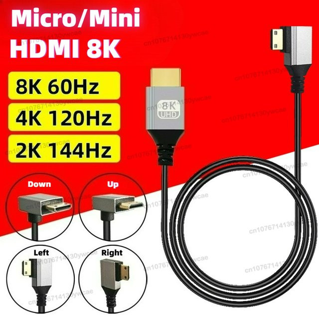 BSN 8K UHD Mini Micro HDMI Kabel in Schwarz mit Winkelstecker für Laptop, Kamera und Monitor - Bild 1