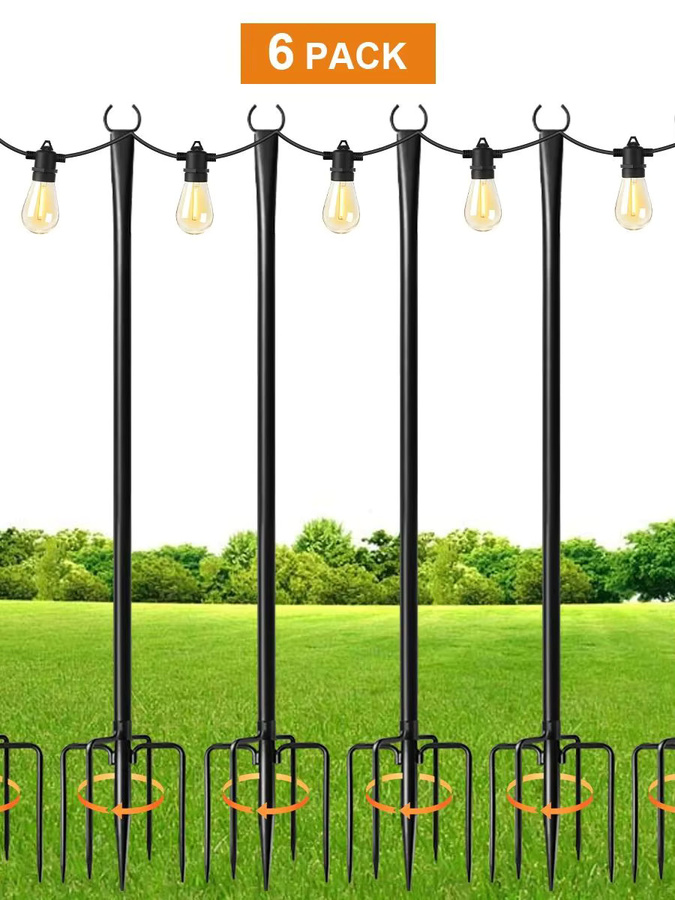 Verstellbare Metall-Lichterkettenstangen in Schwarz mit Gabel für die Terrassendekoration, Höhe: 300 cm - Bild 4