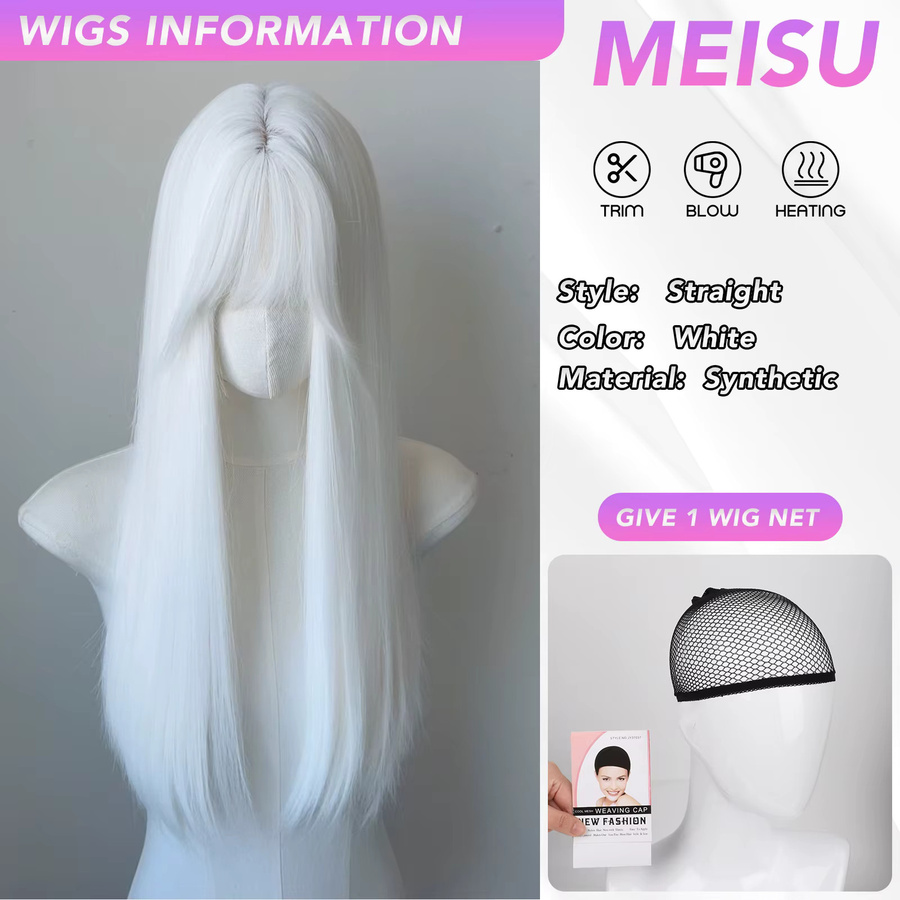 MEISU Perücke, synthetisch, lange gerade Pony-Perücke, geschichtete Fasern - Bild 2
