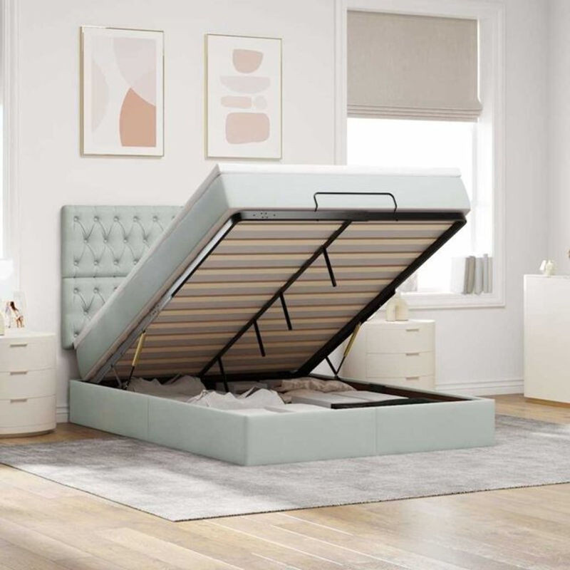 Vidaxl Ottoman Polsterbett mit Matratze und LED in Grau aus Samt, B/T/H: 140 x 200 x 128 cm - Bild 1