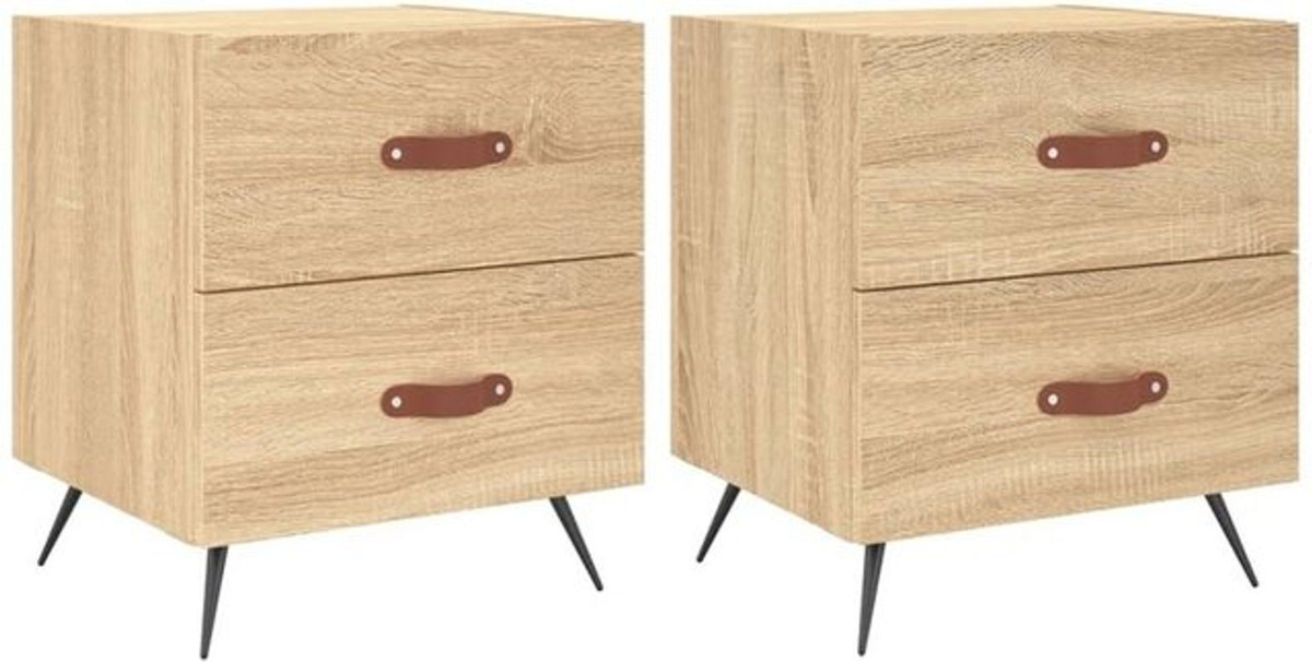 Vidaxl Set aus 2 Nachttischen in Sonoma-Eiche Natur, Modernes Design aus Holzwerkstoff und Metall, B/T/H: 40 x 35 x 47,5 cm - Bild 1