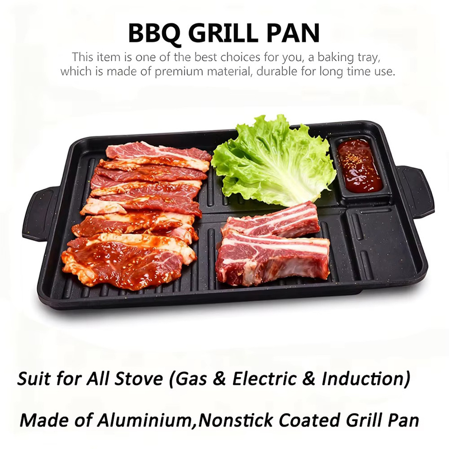 KOSUN Koreanische Grillpfanne aus Aluminium mit Titanbeschichtung, Schwarz, Durchmesser: 37,5 cm, geeignet für Induktion und Outdoor-Camping - Bild 3