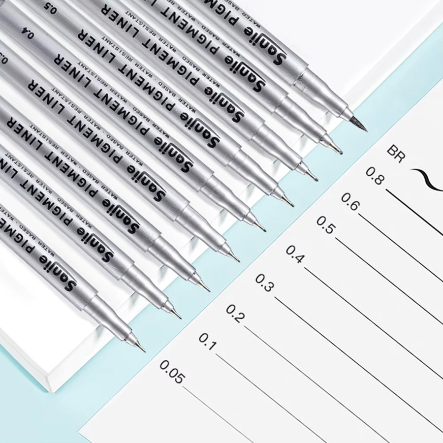 9-teiliges wasserfestes Fine Line Tintenstift-Set in Silber für detaillierte Skizzen und Zeichnungen - Bild 2