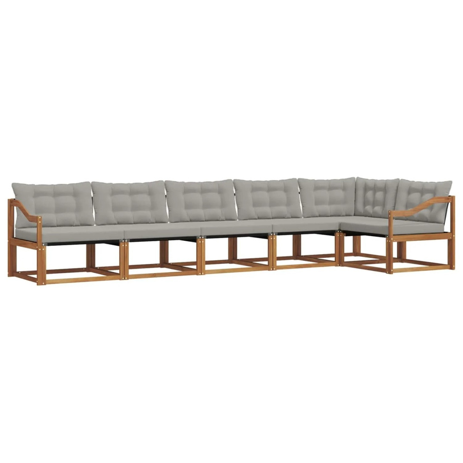 vidaXL Outdoor-Sofagarnitur 6-teilig L-Form aus Akazienholz in Braun und Grau mit Kissen und Textilene-Bezug - Bild 2