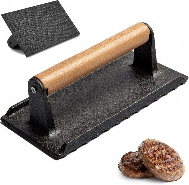 FEB.WIND Gusseisen-Grillpresse in Schwarz, runde Steak- und Burgerpresse mit Griff für Grill und Küche - Bild 1