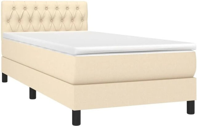 vidaXL Boxspringbett mit Matratze in Beige, Hybrid-Design mit LED-Unterbettbeleuchtung und USB-Anschluss, B/T/H: 90 x 190 x 78 cm - Bild 1