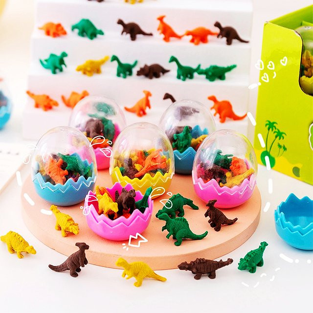 5er Set Dinosaurier-Ei Radiergummis in Mehrfarbig für Kinder als Geschenk oder Belohnung - Bild 1