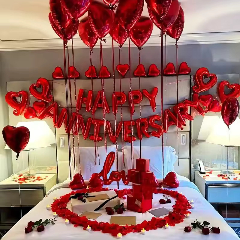 LQVYI Happy Anniversary Aluminium Folie Ballon in Rot für Hochzeits- und Jubiläumsdekorationen, 16 Zoll - Bild 3