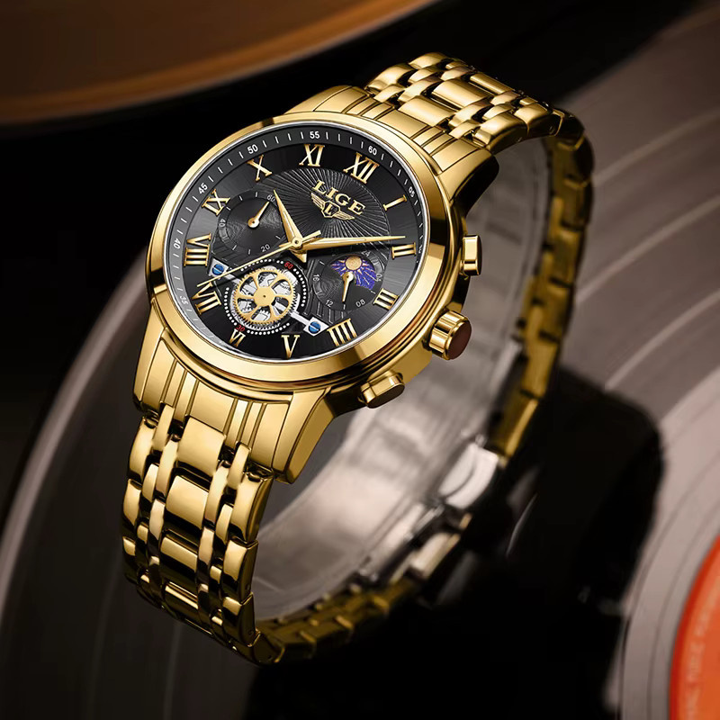LIGE Armbanduhr Chronograph, Quarz, Edelstahl, Gold, Bicolor, Damen - Bild 4