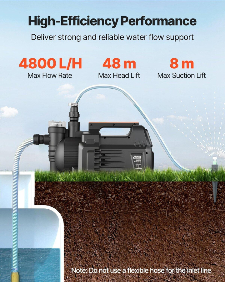 Buying Solutions MB Elektronische Flachbrunnen-Jetpumpe aus PP mit 1300W, 4800 L/H Fördermenge und 8 m Saughöhe - Bild 3