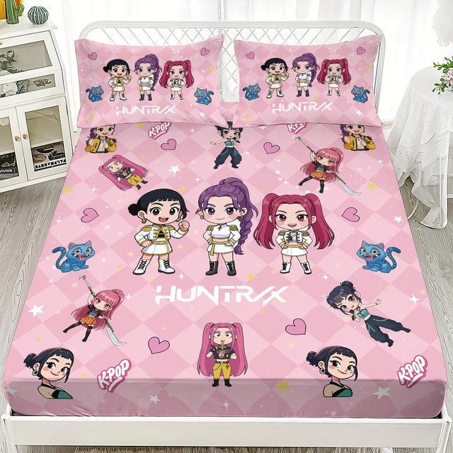 3-teiliges K-Pop Demon Hunters Bettwäsche-Set mit Reißverschluss, weiche Bettdecke und Bettlaken, B/T/H: 100 x 191 cm - Bild 1