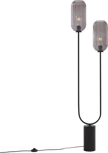 QAZQA Art Deco Stehleuchte Schwarz mit 2-flammigem Rauchglas und E27 Fassung, Höhe: 150 cm - Bild 1