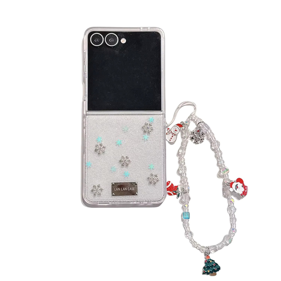 Weihnachtliche Handyhülle mit Diamant-Schneeflocken und Kette für Samsung Galaxy Z Flip 7, Z Flip 6 und Z Flip 5 in Beige - Bild 7