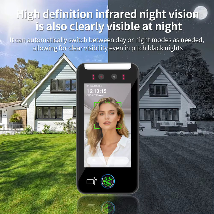 Asia-Teco Visuelle Gegensprechanlage mit Gesichtserkennung und Tuya WiFi, biometrische Fingerabdruck- und Palmvenen-Zugangskontrolle, 7-Zoll-HD-Kamera, Schwarz - Bild 2