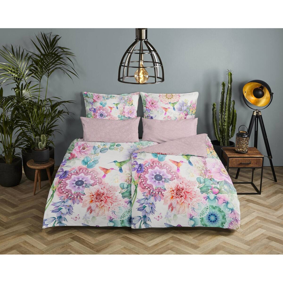 HIP Isaye Satin Bettwäsche Kolibri Mandala Wende rosa bunt, B/L: 135 x 200 cm, Kissen: 80 x 80 cm - Bild 2