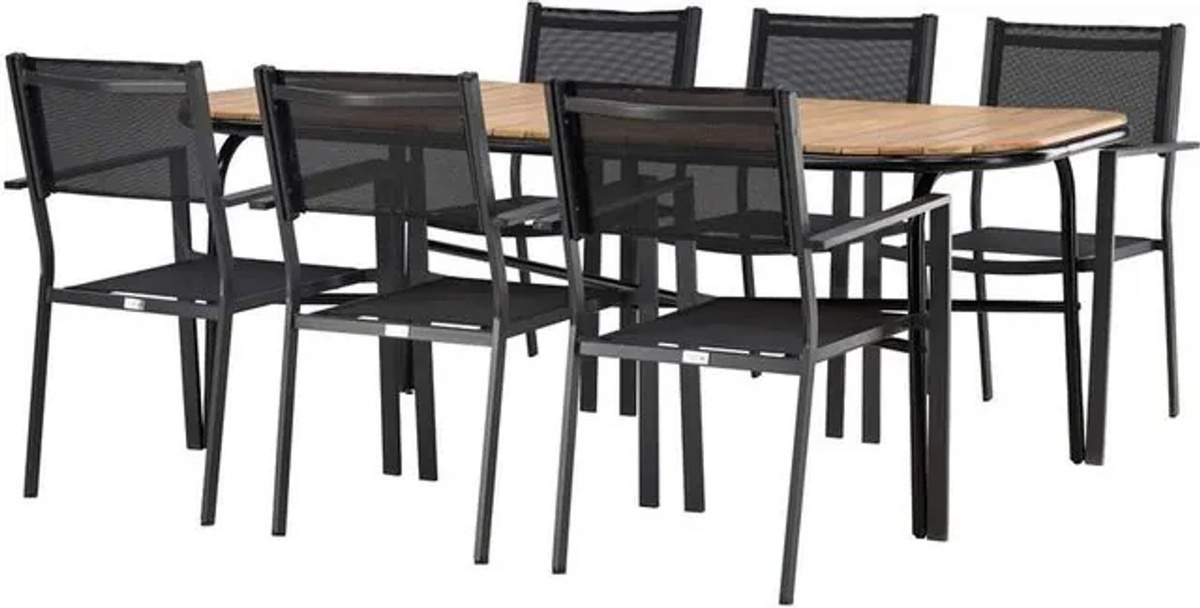 EBUY24 Holmbeck Gartenset Modern mit Tisch aus Akazie in Natur und 6 Stühlen in Schwarz, B: 200 cm, H: 90 cm - Bild 1