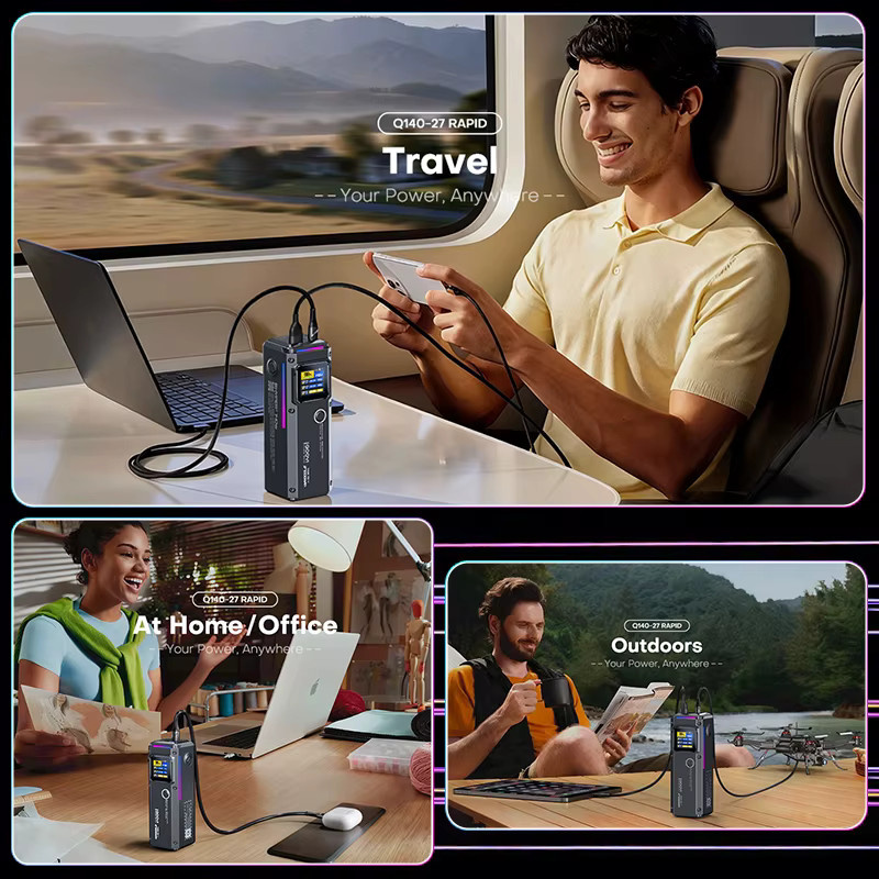 QOOVI Powerbank mit 27000 mAh und 140 W PD Schnellladefunktion für iPhone, MacBook, Laptop, Samsung und Xiaomi in Schwarz oder Grau - Bild 3