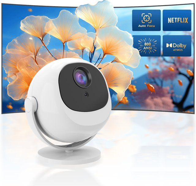 Salange P360 Mini tragbarer Heimprojektor in Weiß mit 4K UHD, Android 11, WiFi 6 und Bluetooth 5.2, 360 Grad drehbarer Smart-Beamer mit automatischer Korrektur - Bild 1