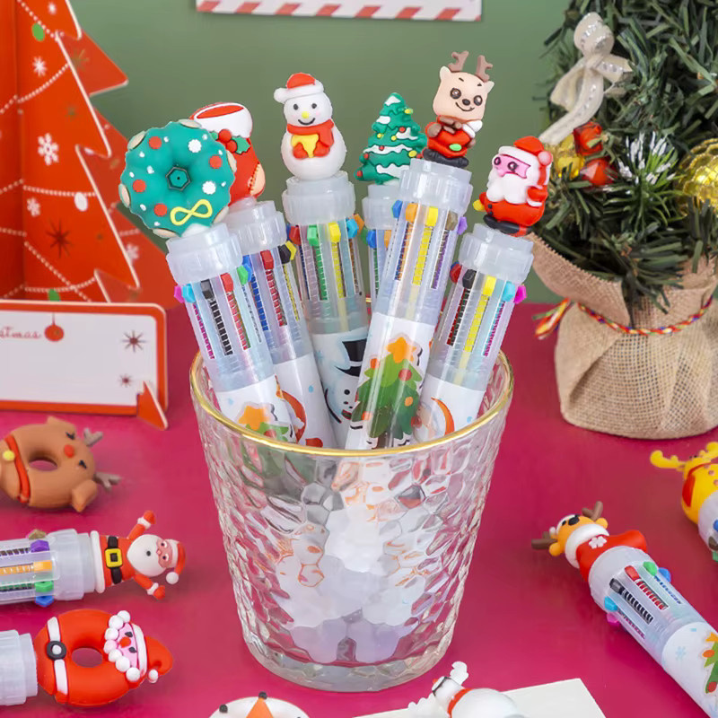 Alivparty Weihnachtliche Kugelschreiber Set in Mehrfarbig mit Schneemann und Elch als Geschenk für Kinder und Büro - Bild 2