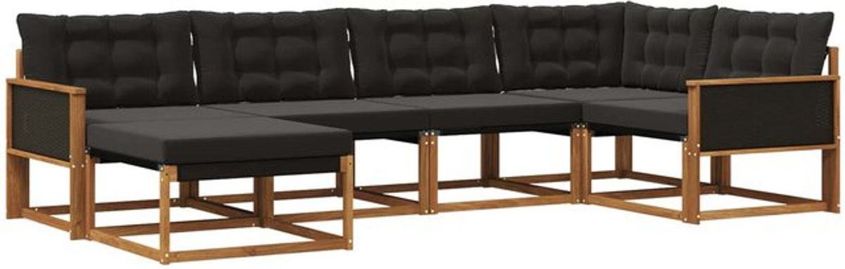 Modernes 6-teiliges Outdoor-Sofagarnitur Loungemöbel Set von vidaXL aus Akazie und Polyrattan in Natur und Schwarz mit Kissen - Bild 1