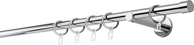 ONDECO 1-läufiges Rohr mit Wandträger und Endstück Cap in Chrom, Farbe: Silber, Länge: 380 cm, Durchmesser: 20 mm, Wandabstand: 12 cm - Bild 1
