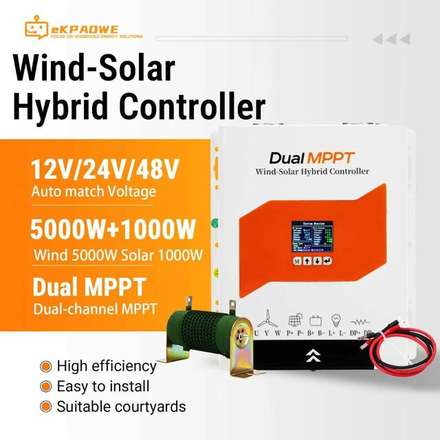 EKPAOWE MPPT Hybrid-Controller für Solarenergie und Windenergie mit Display, 8KW, 12V/24V/48V, Weiß - Bild 1