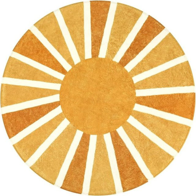 Runder Boho-Teppich von Binchi Furniture mit Regenbogen-Sonnen-Druck, waschbar und rutschfest, Mehrfarbig, Durchmesser: 40 cm - Bild 1